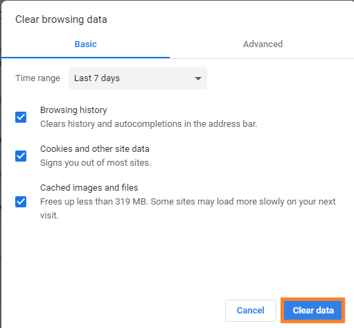 Clear browsing data