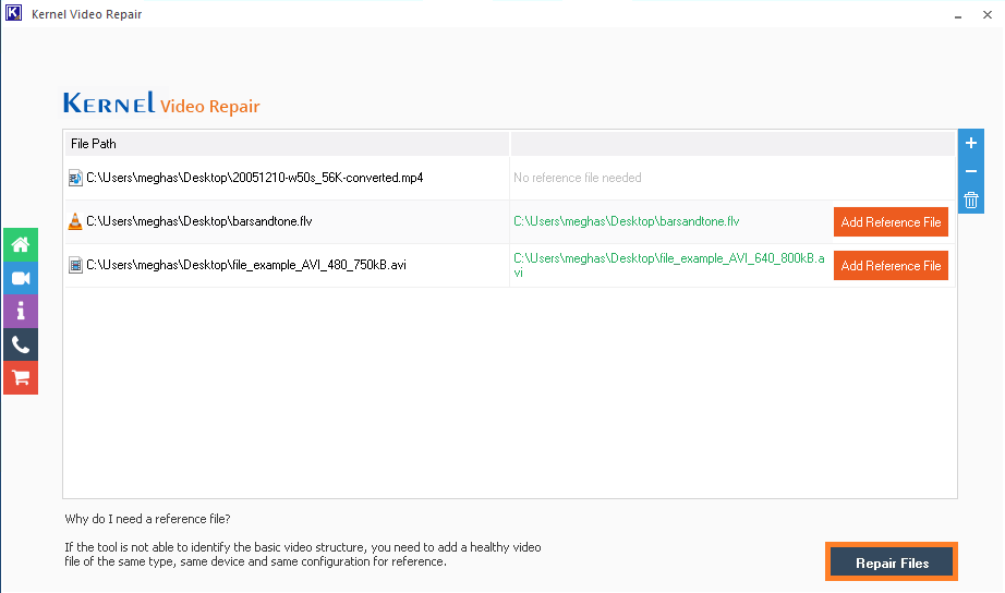 Add Reference File & lick on the Repair Files button 