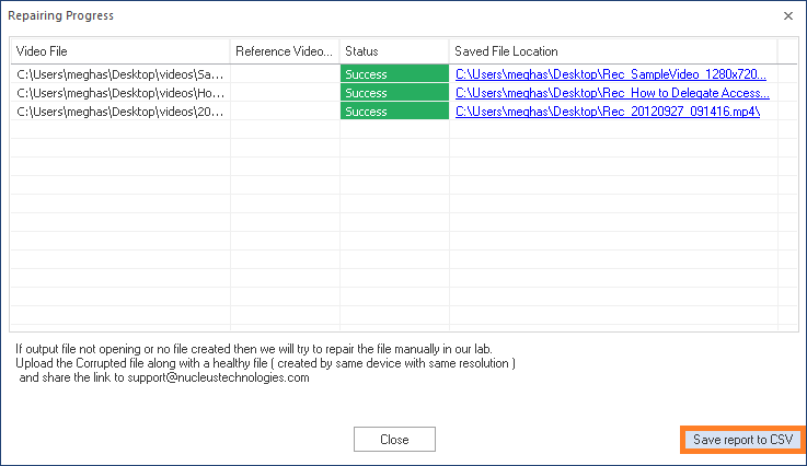 Save report to CSV