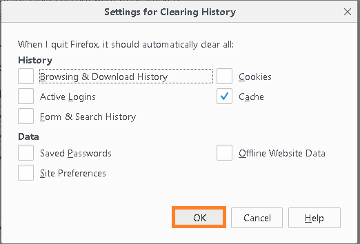 select the checkbox Cache