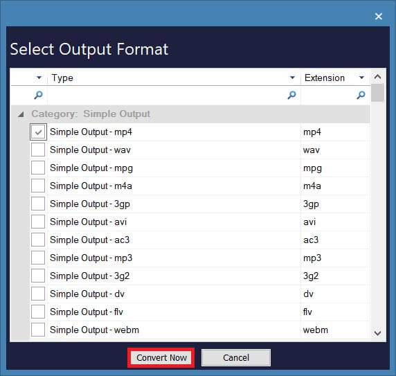 select the format to convert