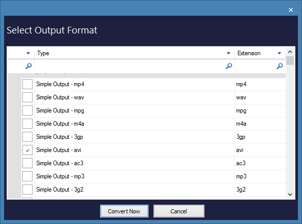 select the specific output format