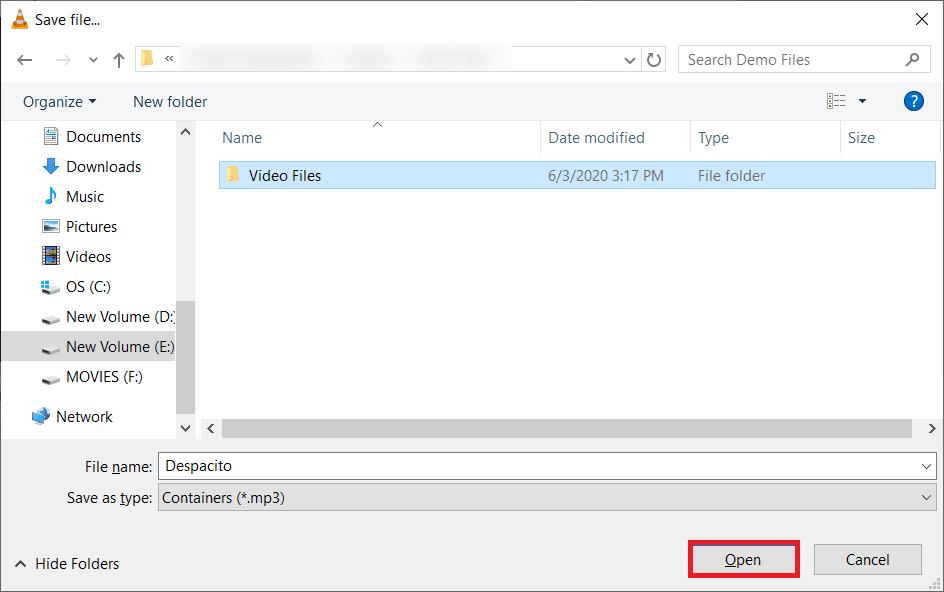 Browse button beside Destination file