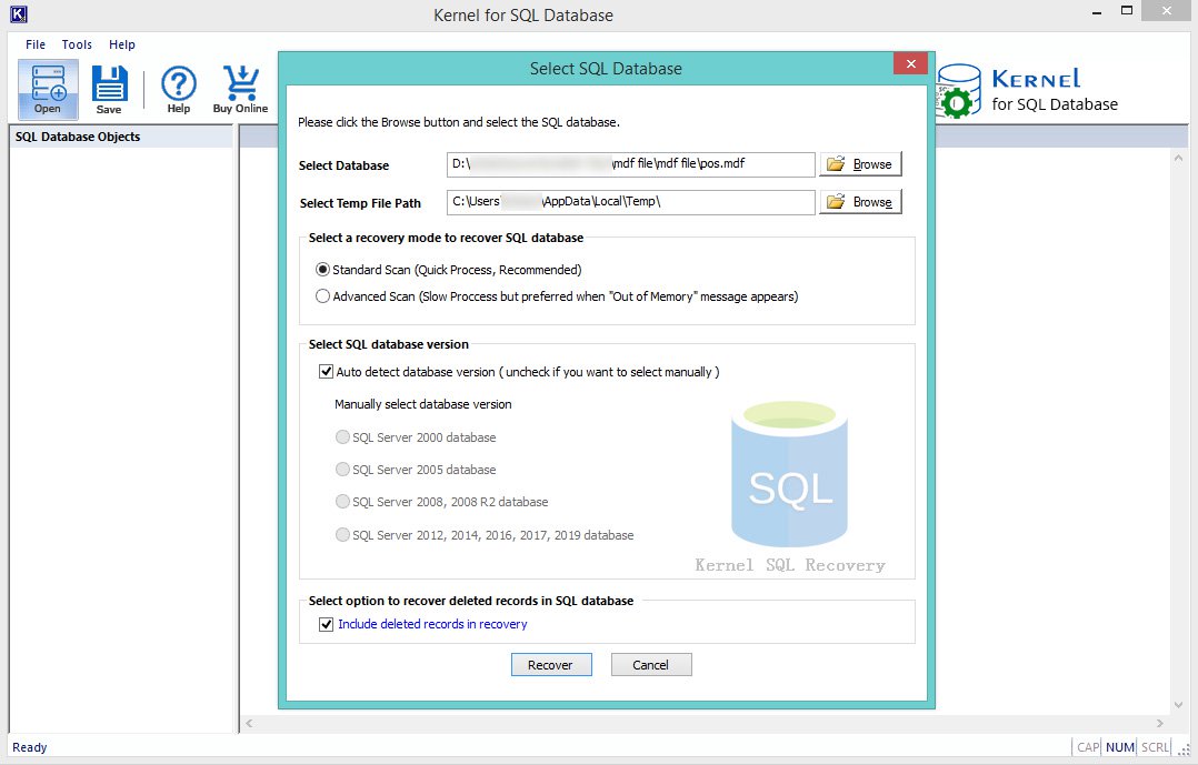 SQL database recovery tool