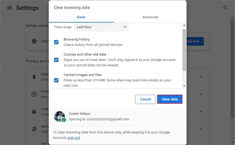 clear the data