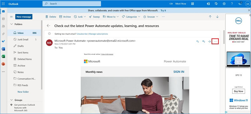 Click the three dots present in the email
