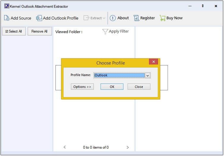 Select Outlook Profile to extract attachments 