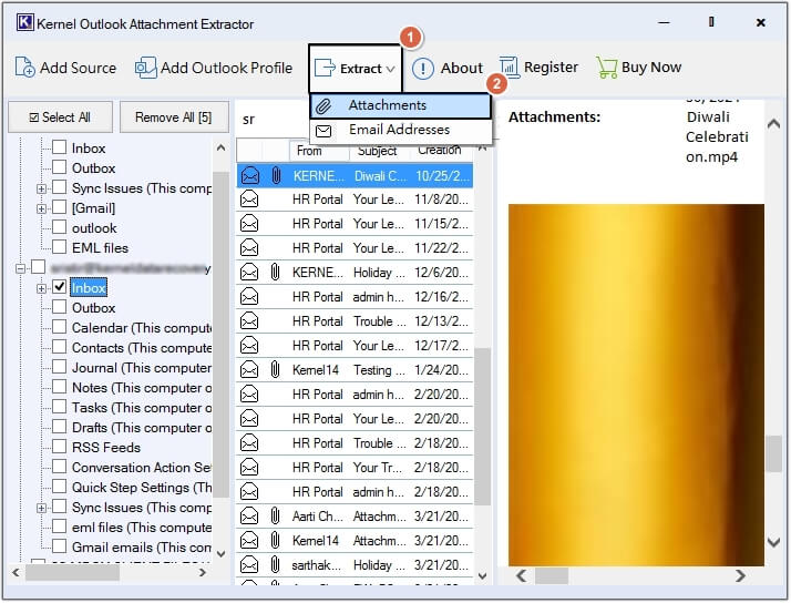 Select the required folder and click on Extract button