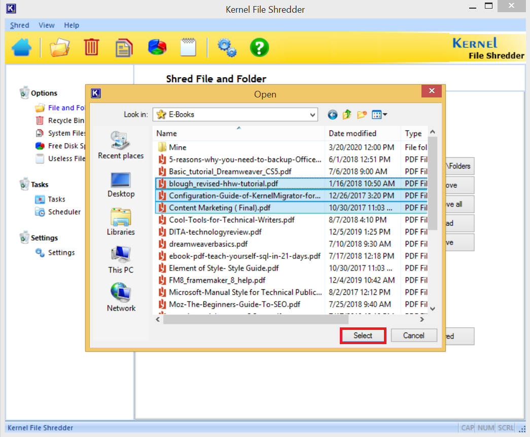 Choose the data to delete permanently then click select