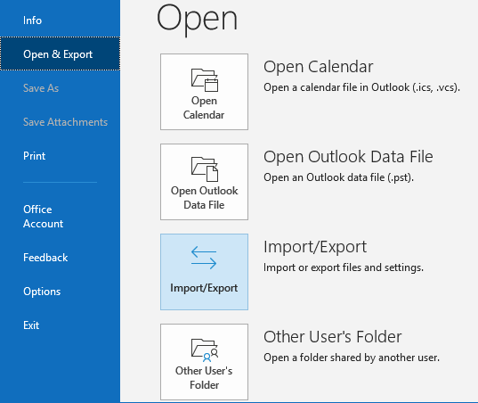 select the Open & Export option