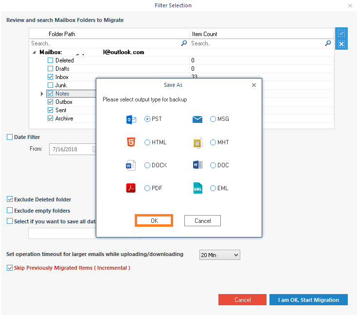 Choose file format to save emails