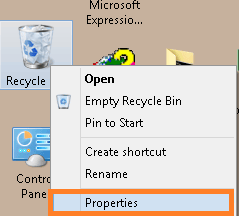 Go to the Properties of Recycle Bin