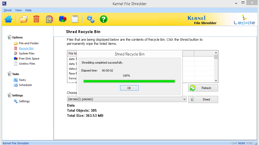 Files would get shredded from the Recycle Bin