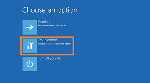 Choose Troubleshoot option