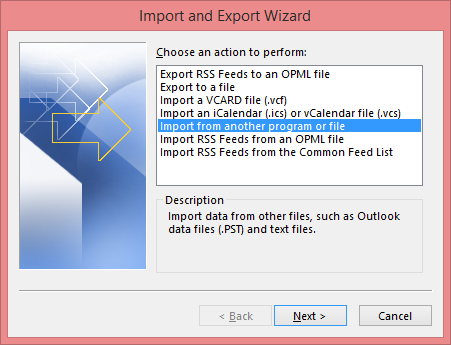 click Import/Export and select Import from another program or file