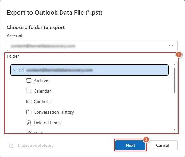 Choose a folder to export and click next