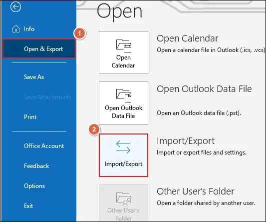 Click on open export then import or export