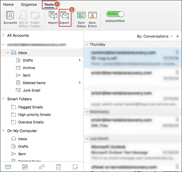 Click on tools and then export