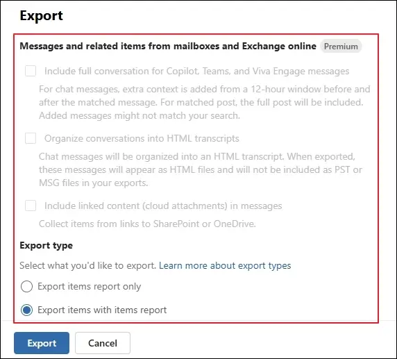 Continue with the export type
