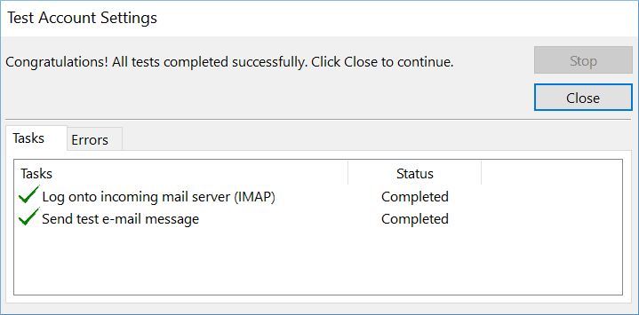 Click Close after Outlook