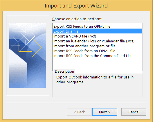 Click Export to a file