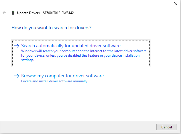 click on search automatically for updated driver software