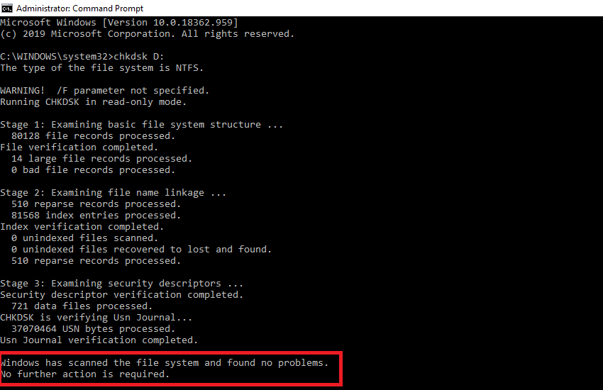 It will display if any issues were observed and fixed for the drives