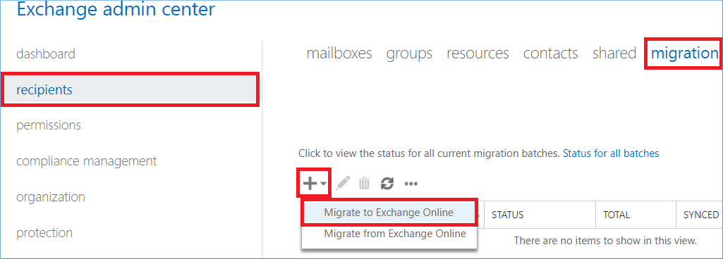 Select migrate to Exchange Online