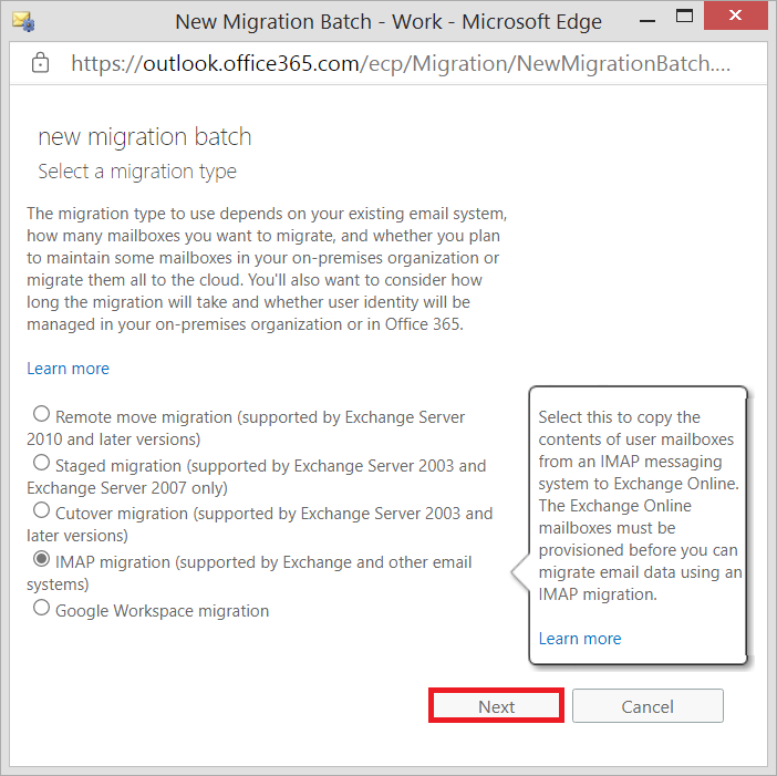 Select IMAP migration