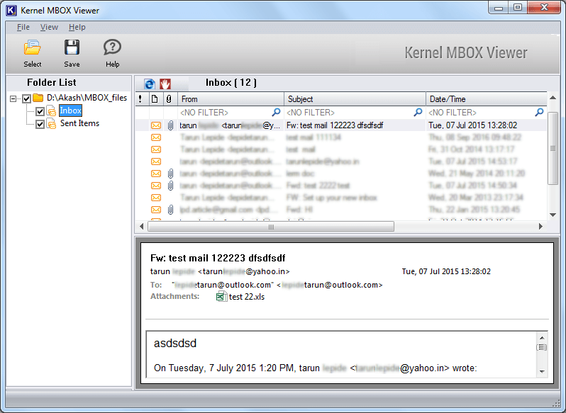 select an individual mailbox folder from the left-hand side panel