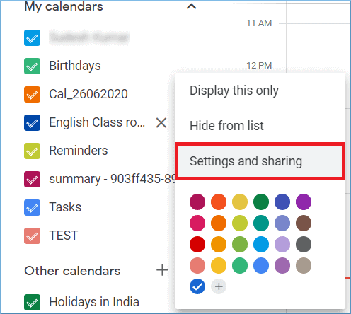 click Settings and sharing