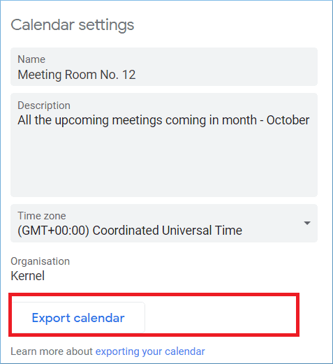 click Export calendar