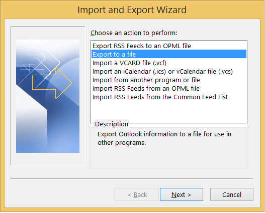 Click Export to a file option