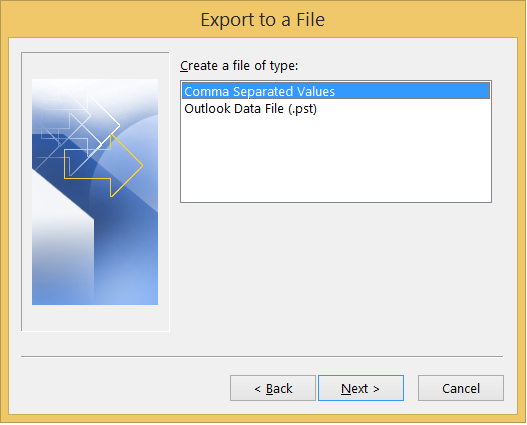 Choose first option Comma Separate Values