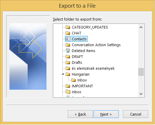 Select Contacts folder