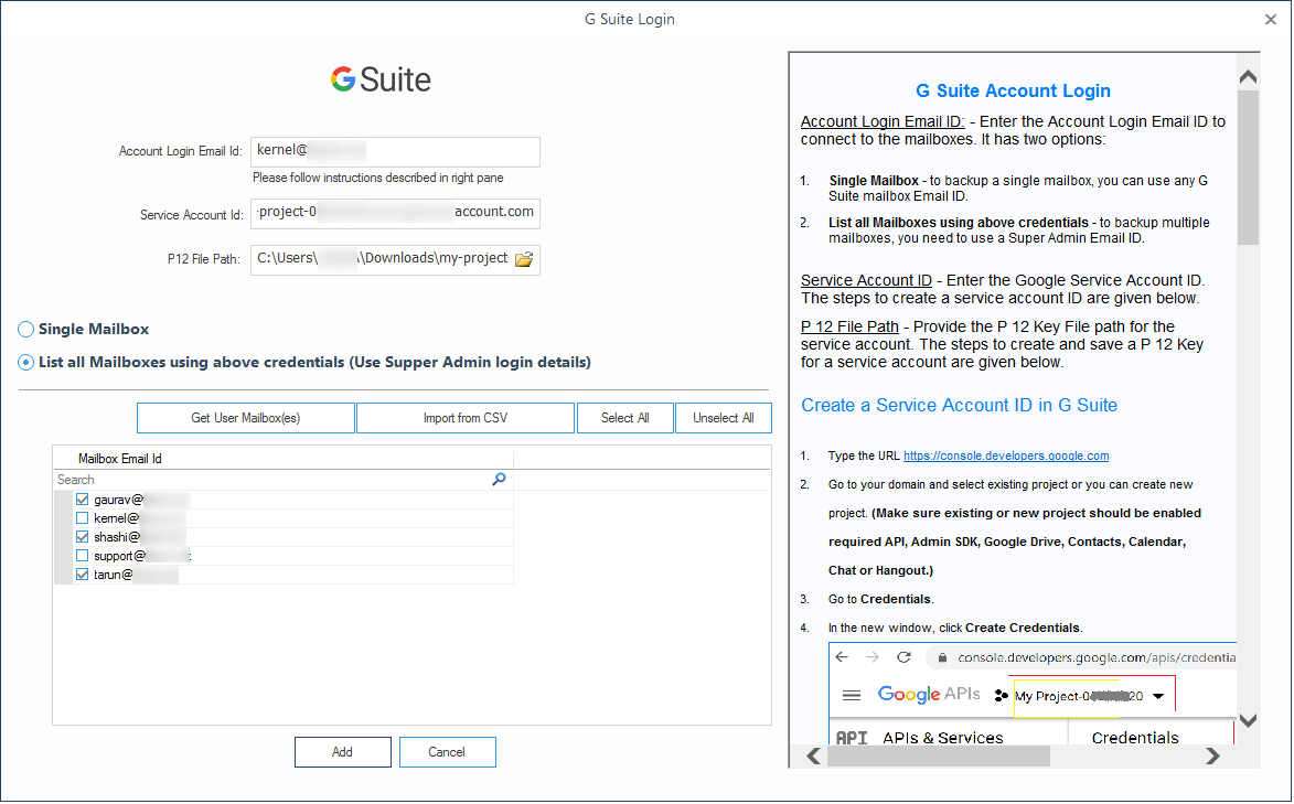 Choose accounts to add