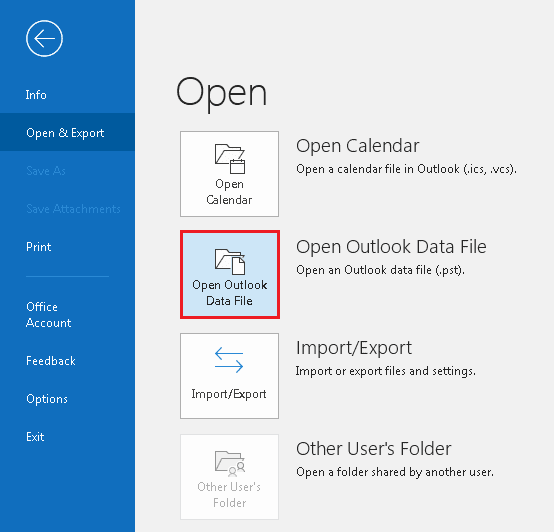 Open Outlook Data File
