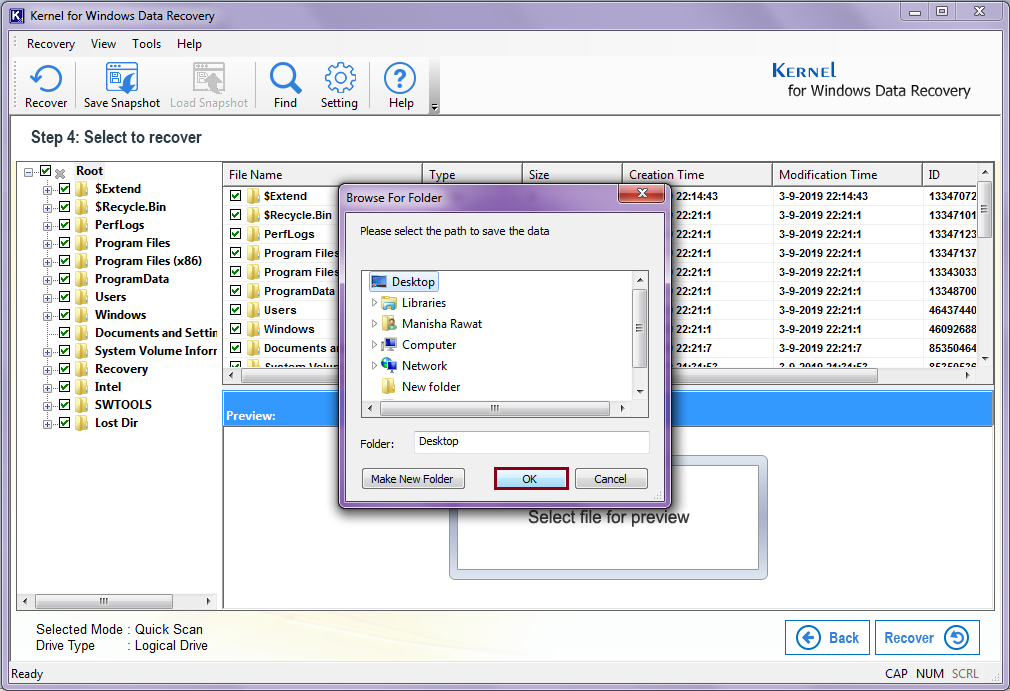 provide a destination to the files you want to save on your system