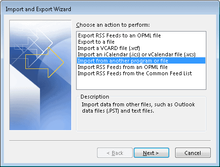 Select Import from another program or file