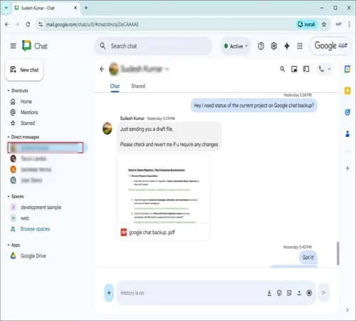 see the Google Chat of a user