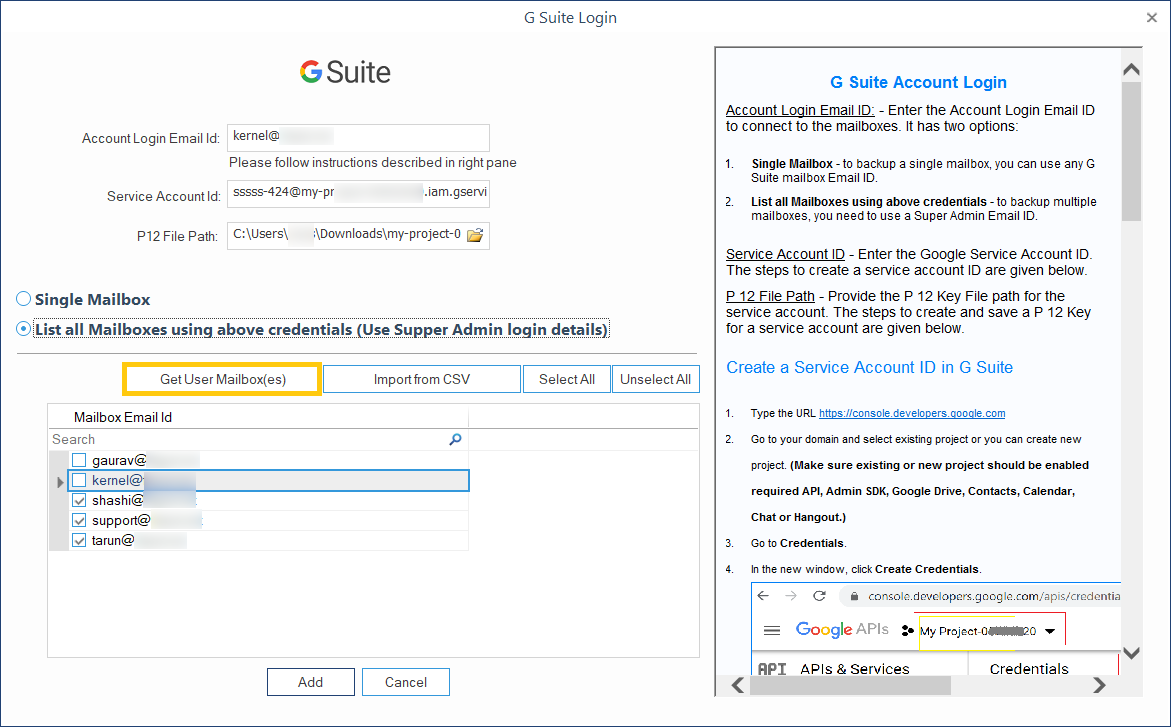 add the source G Suite account