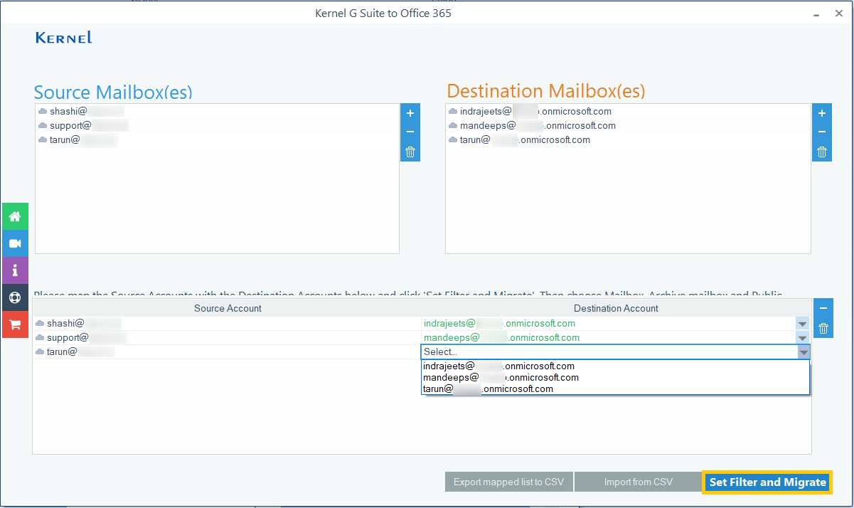 Set Filter and Migrate