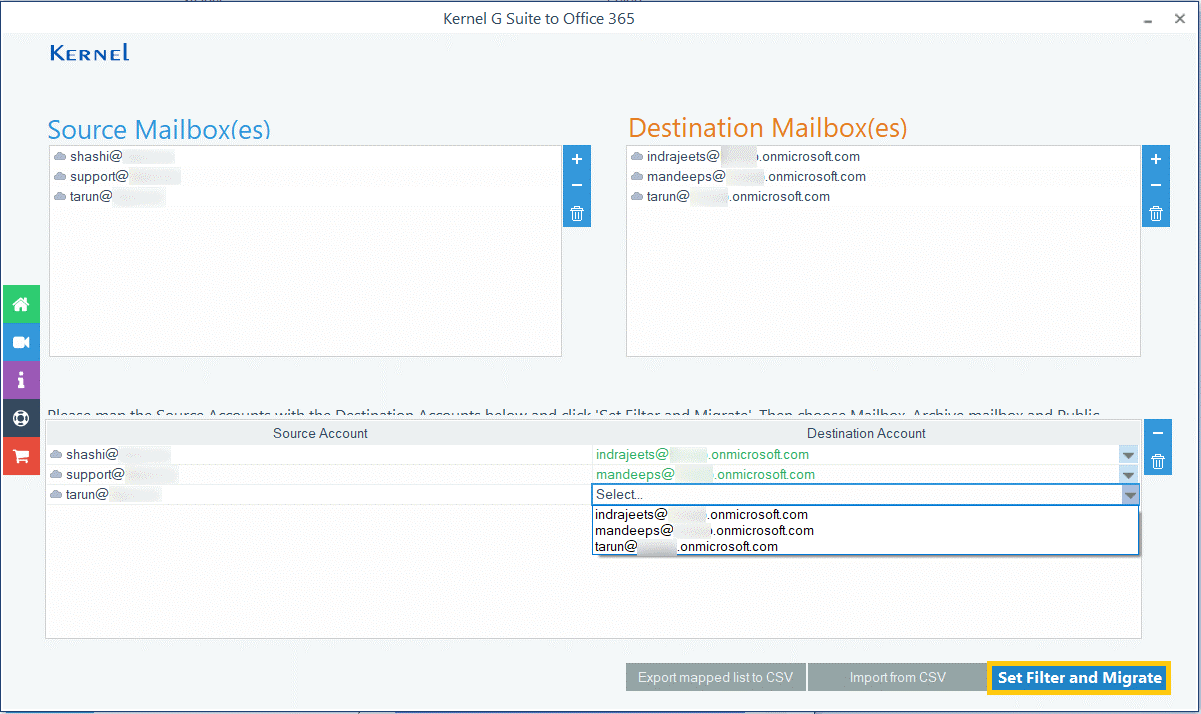 Set Filter and Migrate