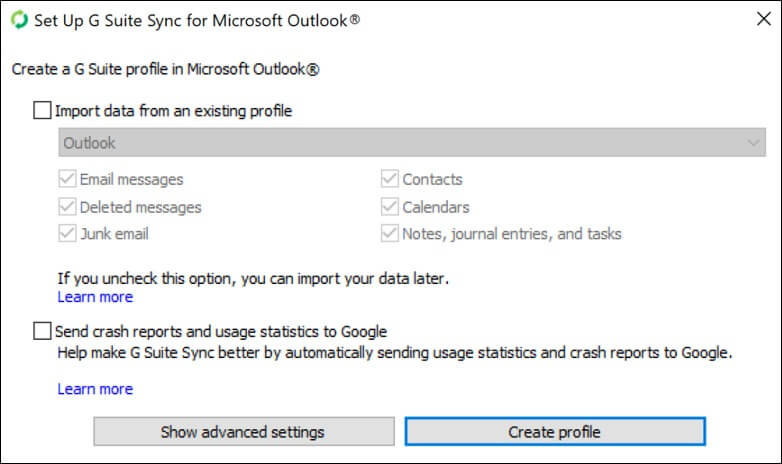 Import data from an existing profile