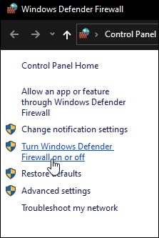 Turn Windows Firewall on or off