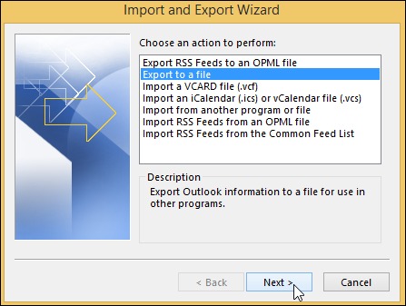 Choose the option of Export to a file