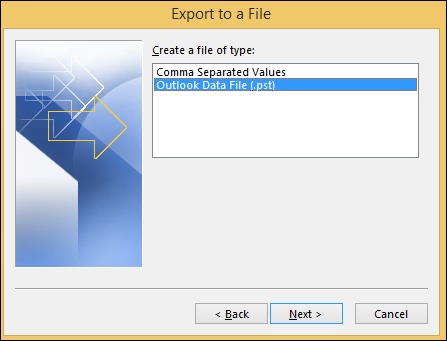 Select the Outlook Data File