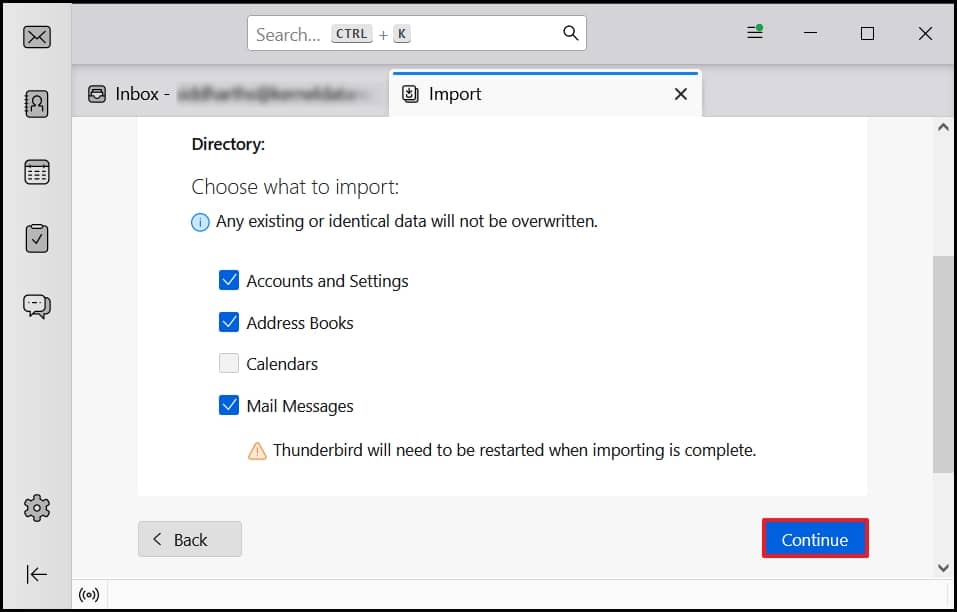 open thunderbird to import