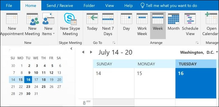 open Outlook and select the Calendar tab