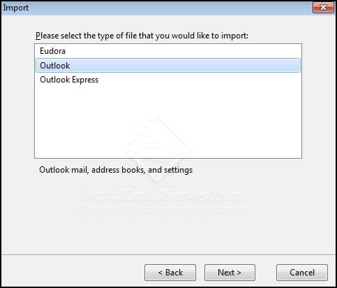 Select the Outlook option